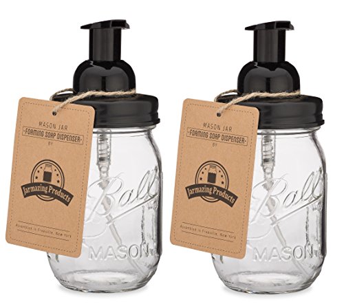 Mason Jar Foaming Soap Dispenser - Black - with 16 Ounce Ball Mason Jar - Two Pack! - color: Ball Jar, Black, size: 2 Pack