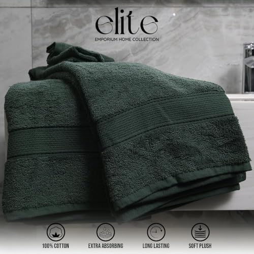 ELITE Emporium Home Collection 8-Piece Cotton Bath Towel Set - Ultra Soft, 550 GSM, Quick-Dry - Bath Sheet, Bath Towels, Hand Towels, Washcloths, Bath Mat - Luxury Bathroom Towel Set (Hunter Green) - color: Hunter Green