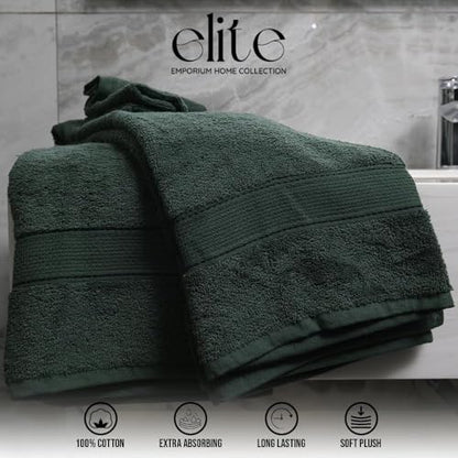 ELITE Emporium Home Collection 8-Piece Cotton Bath Towel Set - Ultra Soft, 550 GSM, Quick-Dry - Bath Sheet, Bath Towels, Hand Towels, Washcloths, Bath Mat - Luxury Bathroom Towel Set (Hunter Green) - color: Hunter Green