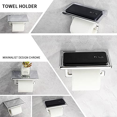 Toilet Paper Holder for Bathroom Solid ZINC Alloy Material and Superior Hotel Style Tissue Roll Holder with Cell Phone Storage Chrome D500091C - color: Chrome