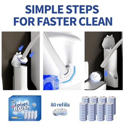 Hohoky 80Pcs Toilet Brush Refills for Disposable Toilet Bowl Brush Scrubber Cleaner Refill Pads,Toilet Brush Replacement Compatible Heads with Most Toilet Brushes Scrubber