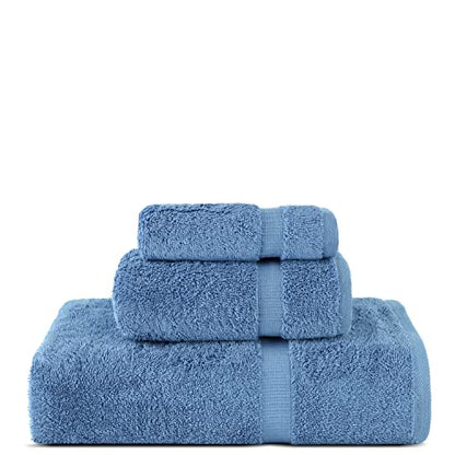 Chakir Turkish Linens Personalized 3 Piece Towel Set, 100% Cotton Luxury Turkish Towels for Bathroom, Soft Absorbent Towel Set with Bath Towel Hand Towel and Washcloth, Wedgewood - color: Wedgewood