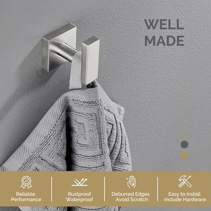 Angle Simple Towel Hook Brushed Nickel, Robe Coat Hand Towel Holder | Rustproof SUS304 Stainless Steel, Square Hook for Bathroom Shower Closet, Solid and Heavy Duty, Screws Mounted - color: Brushed Nickel