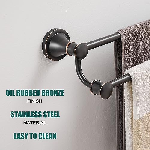 Hoimpro Adjustable Retractable 15-27 Inches Stainless Steel Bathroom Towel Bar, Bathroom Accessories Bath Hotel Double Towel Bar Rod Hanger Wall Mounted Towel Holder Towel Rack, Oil Rubbed Bronze | Oil Rubber Bronze, Adjustable 16-26", Wall Mounted, Stain