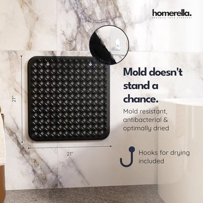 homerella Square Shower Mat Non Slip Anti Mold 21x21 Anti Slip Shower Mat - color: Black