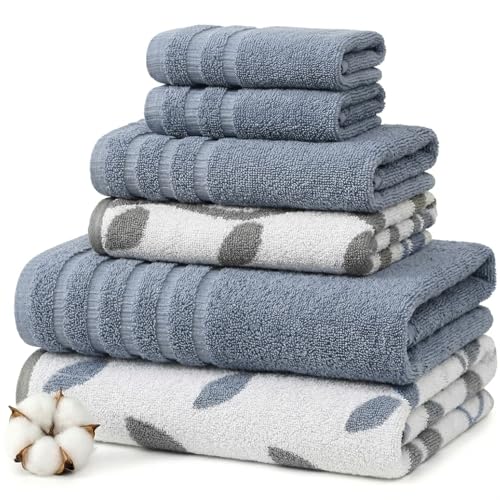 Modern Threads 6 Piece Bath Towel Set – Bathroom Set with 2 Bath Towels, 2 Hand Towels, and 2 Wash Cloths – 100% Cotton, Super Absorbent & Extra Soft – Reversible Natural Vine (Blue) - color: Blue