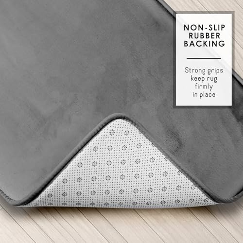 Clara Clark 3 Piece Bathroom Rugs, Velvet Memory Foam Bath Mat Set, Non-Slip Bath Rugs, Machine Wash, Dries Quickly, Ultra Soft Plush Bath Mats for Bathroom, 17 x 24/20 x 32 / Contour, Grey - color: Grey