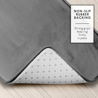 Clara Clark 3 Piece Bathroom Rugs, Velvet Memory Foam Bath Mat Set, Non-Slip Bath Rugs, Machine Wash, Dries Quickly, Ultra Soft Plush Bath Mats for Bathroom, 17 x 24/20 x 32 / Contour, Grey - color: Grey