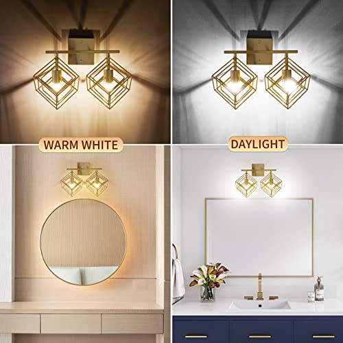 Bathroom Vanity Light with 2 Bulbs Bathroom Light Fixtures Over Mirror with Rotatable 2 Cube Shades Modern Wall Mounted Brushed Brass - color: Brushed Brass, size: 2-Lights ( 16" Width )