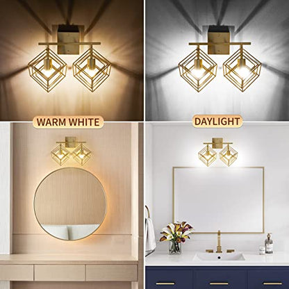 Bathroom Vanity Light with 2 Bulbs Bathroom Light Fixtures Over Mirror with Rotatable 2 Cube Shades Modern Wall Mounted Brushed Brass - color: Brushed Brass, size: 2-Lights ( 16" Width )