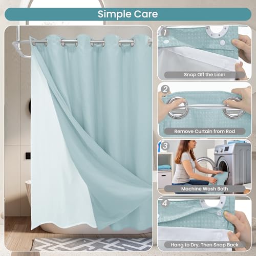 No Hook Shower Curtain Set with Snap-in Detachable Liner, 230 GSM Waffle Weave Fabric, Heavy Duty Water-Repellent, Pale Blue, 72 x 74 Inch - color: Pale Blue, size: 72"W x 74"L (Pack of 1)