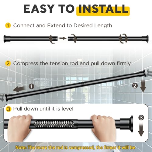 Black Tension Curtain Rods 28 to 84 Inch,1"Heavy Duty Shower Curtain Rod，No Slip No Drill Adjustable Shower Rod for Bathroom, Window, Closet & Wardrobe - color: Black, size: 28-84 inch