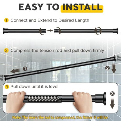 Black Tension Curtain Rods 28 to 84 Inch,1"Heavy Duty Shower Curtain Rod，No Slip No Drill Adjustable Shower Rod for Bathroom, Window, Closet & Wardrobe - color: Black, size: 28-84 inch