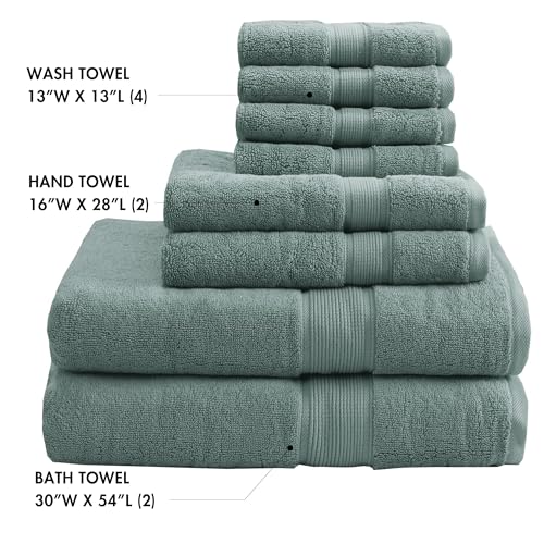 Madison Park 800GSM 100% Cotton Bathroom Bath Towel Set of 8, Dusty Green | Long Staple, Highly Absorbent, Durable Hotel Spa Quality, Quick Dry, Double Stitched Hems, Lint Reducing, OEKO-TEX Certified - color: Dusty Green, size: Multi-Sizes
