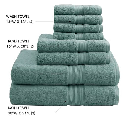 Madison Park 800GSM 100% Cotton Bathroom Bath Towel Set of 8, Dusty Green | Long Staple, Highly Absorbent, Durable Hotel Spa Quality, Quick Dry, Double Stitched Hems, Lint Reducing, OEKO-TEX Certified - color: Dusty Green, size: Multi-Sizes