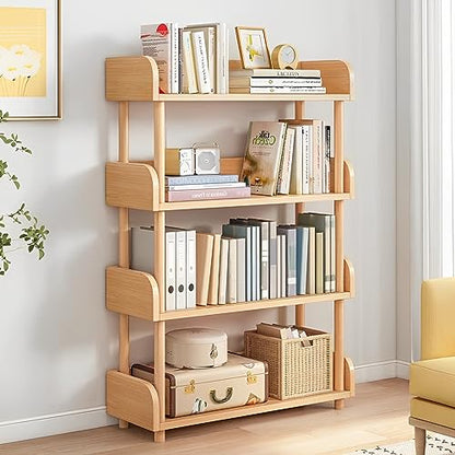 OSCHF 4-Tier Wooden Open Bookcase, Oak | Modern Display Bookshelf with Top Edge, Solid Wood Frame, Home and Office Storage - color: Oak, size: 4-tier