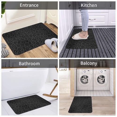 Black Leopard Cheetah Print Bath Mat Non-Slip Soft Microfiber Bathroom Rugs Washable Bathmat, Carpet Rug Entryway Decor for Tub Shower Room Floor, 31.5x20 Mat