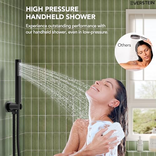 10" High-Pressure Rainfall Shower System with Handheld Spray, Wall Mount Bathroom Shower Faucet Set with Tub Spout (Matte Black) - color: Matte Black, style: With Tub Spout