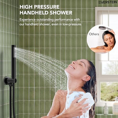 10" High-Pressure Rainfall Shower System with Handheld Spray, Wall Mount Bathroom Shower Faucet Set with Tub Spout (Matte Black) - color: Matte Black, style: With Tub Spout