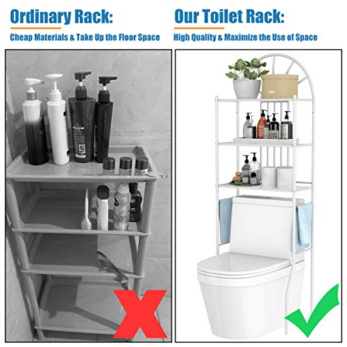 Tangkula Bathroom Space Saver, 3-Tier Over the Toilet Storage Rack, Bathroom Organizer with Metal Frame Shelf for Home Bathroom Laundry, 23 x 13 x 68 Inches, White