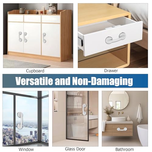 Hordion Suction Cup Door Handle, Suction Grab Bar, White | Bathtub Shower Handle for Glass Doors Windows Kitchen Drawer Cabinet Refrigerator
