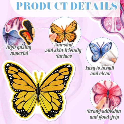 Yaomiao 24 Pcs Butterfly Non Slip Bathtub Stickers with Scraper | Shiny, Sparkle, Glitter, Peva, 4.53inch, Easy Apply, No Residue, for Bathroom, Shower Stairs Floor, Safety, Cute, Grip - style: Butterfly