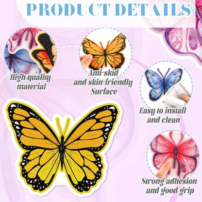 Yaomiao 24 Pcs Butterfly Non Slip Bathtub Stickers with Scraper | Shiny, Sparkle, Glitter, Peva, 4.53inch, Easy Apply, No Residue, for Bathroom, Shower Stairs Floor, Safety, Cute, Grip - style: Butterfly