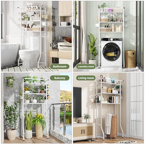 Simple Trending 3 Tier Over The Toilet Storage Rack, Metal Bathroom Shelf, Bathroom Stand Organizer Space Saver with Paper Holder and Hooks, White - color: White With Towel Rack