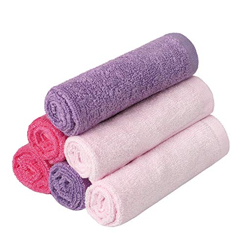 Soft Baby Washcloths for Bath, Kids Bath Face Towel, 10x10 Wash Rag | 70% Rayon Derived from Bamboo, 30% Cotton, Absorbent Cloths for Infant Newborn Toddler Girl, Pack of 6, Purple Pink Rose - color: Rose Pink/Lt Pink/Lavender Purple, size: 10"x10" (Pack