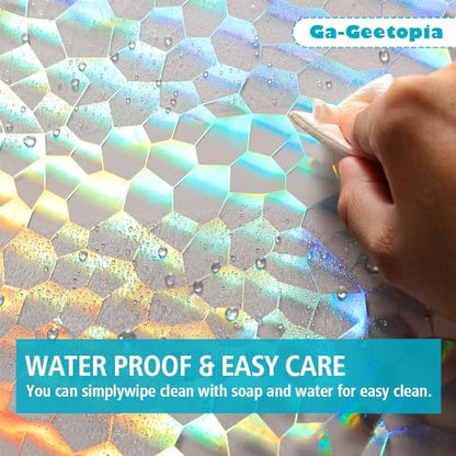Ga-Geetopia Holographic Extra Long 3D EVA Shower Curtain Liner Water Cube, 72x80 Premium Light Weight Clear Plastic Bathroom Shower Curtain with Rustproof Metal Grommets - color: Holographic, size: 72"W x 80"L (Pack of 1)