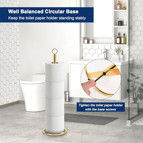 NearMoon Bath Toilet Paper Holder Stand, Freestanding Tissue Paper Storage with Reserve, Space Toilet 4 Rolls Holder for Bathroom/Kitchen Countertop-All Metal (2 Pack, Chrome Gold) - color: Chrome Gold