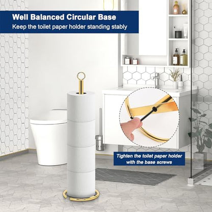 NearMoon Bath Toilet Paper Holder Stand, Freestanding Tissue Paper Storage with Reserve, Space Toilet 4 Rolls Holder for Bathroom/Kitchen Countertop-All Metal (2 Pack, Chrome Gold) - color: Chrome Gold
