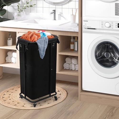 Longzhuo 180L Laundry Hamper with Wheels, Rolling Laundry Basket with Removable Bag and Metal Frame,Large Tall Laundry Hampe for Bedroom,Laundry Room,Hotel Laundry Organization(Black)