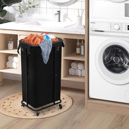 Longzhuo 180L Laundry Hamper with Wheels, Rolling Laundry Basket with Removable Bag and Metal Frame,Large Tall Laundry Hampe for Bedroom,Laundry Room,Hotel Laundry Organization(Black)