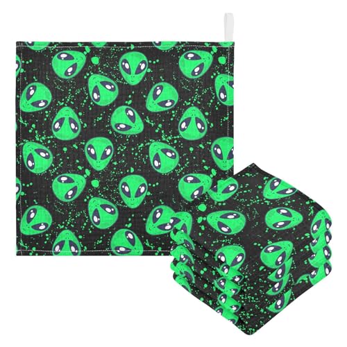 Baby Green Alien Muslin Washcloths 3 Pack - Muslin Burp Cloths Hanky Large 11.8"X11.8" Extra Soft Absorbent Baby Burp Rags for Newborn 100% Cotton for Boys Girls Gift - size: one sizex3