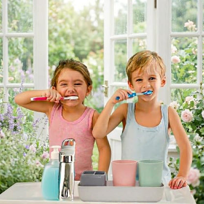 Kids Toothbrush Holder with Cups, Electric Toothbrush & Toothpaste Storage Holder, Bathroom Accessories Set Home, Dorm, Hotel Use - color: Green & Red
