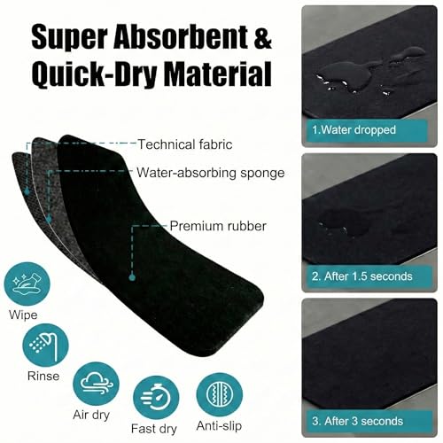 2PCS Customizable Small Dish Drying Mat: 18"Lx9"W Trimmable Quick Dry Pad | Non-Slip Absorbent Heavy Duty Microfiber Drip Catcher & Counter Protector for Kitchen Sink & Bathroom Counter Tray