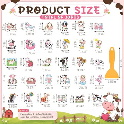 Fullhawl 30 Pcs Farm Animal Non Slip Bathtub Stickers, Cute Cow Bath Safety Decals, Anti Slip Shower Traction Stickers, Waterproof PEVA Bathtub Appliques with Scraper for Tub Shower Floor Bathroom - style: Cartoon Cow