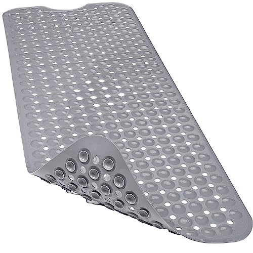 Bathtub and Shower Mats, 40x16 Inch Extra Large Non Slip Soft Bath Tub Mat with Suction Cups and Drain Holes for Bathroom Floor and Keep Tubs Clean, Machine Washable, Gray - color: Gray