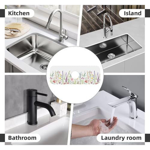 Wildflowers Floral Flower Kitchen Sink Splash Guard Faucet Mat Super Absorbent Fast Drying Mat Sink Gadgets-Fast Drying Pad Sink Mat For Kitchen Bathroom (15" X 5.5" ) - color: Wildflowers