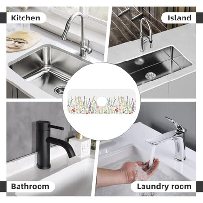 Wildflowers Floral Flower Kitchen Sink Splash Guard Faucet Mat Super Absorbent Fast Drying Mat Sink Gadgets-Fast Drying Pad Sink Mat For Kitchen Bathroom (15" X 5.5" ) - color: Wildflowers