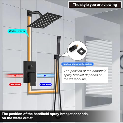 Midanya Shower Faucet Set with Handheld Sprayer,8 Inch,Matte Black | Rough-in Shower Valve and Trim Kit Included,Square Rain Head,Wall Mount Shower System,All Metal,Bathroom - color: Black, size: 8 Inch