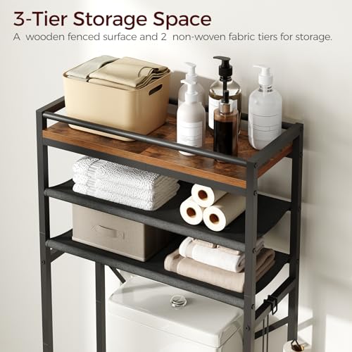 MAHANCRIS Over Toilet Storage, 3-Tier Bathroom Organizer Shelf with Toilet Paper Holder, Freestanding Space Saver Bathroom Shelves Above Toilet for Bathroom, Laundry Room, Rustic Brown TSHR1201 - color: Rustic Brown