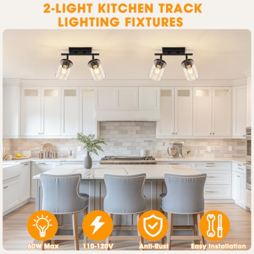 FadimiKoo 2-Lights Semi Flush Mount Ceiling Light, Modern Black Kitchen Light Fixtures Ceiling with Clear Glass Shade, Multi-Directional Track Lighting Kit for Entryway Bathroom Bedroom - color: Black, size: 2-Lights