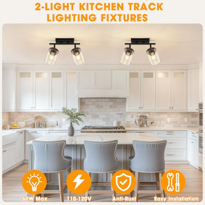 FadimiKoo 2-Lights Semi Flush Mount Ceiling Light, Modern Black Kitchen Light Fixtures Ceiling with Clear Glass Shade, Multi-Directional Track Lighting Kit for Entryway Bathroom Bedroom - color: Black, size: 2-Lights