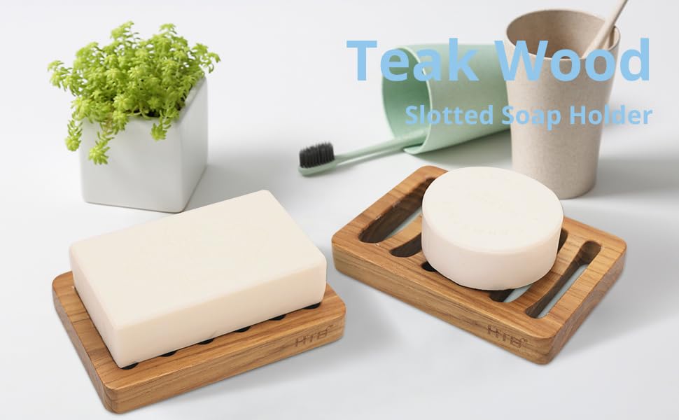 HTB 2 Pack Slotted Bar Soap Holder Teak Wood,Sponge Holder for Kitchen Sink | Self Draining Soap Dish for Shower, Bathroom, Bathtub, RV,Soap Saver Keep Soap Dry,Extend Soap Life,Bathroom Accessories - color: 2pcs