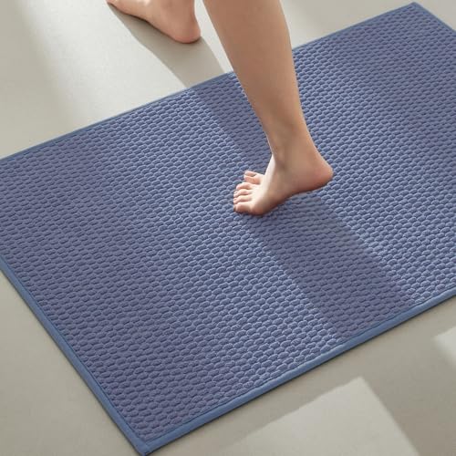 TYUU Bathroom Rugs Non Slip Washable, Super Absorbent Thin Bath Mat Quick Dry Low Pile Bathroom Rug, Denim Blue 24"x47" - color: Denim Blue01, size: 2' X 3'11" (Rectangular)