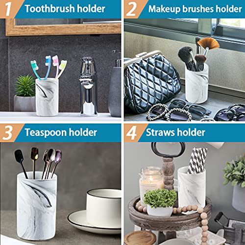 Bathroom Tumbler Cup, Ceramic Toothbrush Holder Stand for Mouthwash Rinsing, Toothpaste, Pen, Makeup Brush, Teaspoon Organizer, 10oz / 300ml (Marble Pattern)