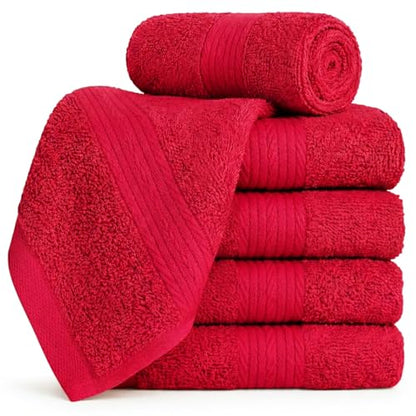 100% Cotton Washcloths 12x12 Inches, 600 GSM, Soft & Absorbent, Durable, Set of 5, Red - color: Red, size: Washcloth Set of 5