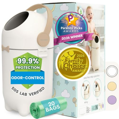 iTouchless 4 Gal Nursery Bin | Odor-Locking Diaper Pail Bin | Boho Ivory | Rotating Ball Seal Traps Smells | Soft Neutral Accent Color | Fits Any Standard Trash Bag | Flip-Up Handle Opens One-Handed - color: White